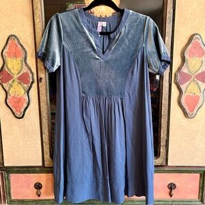 Alya Teal Swing Dress with Velvet